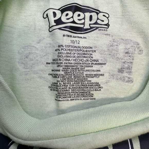 💥Vibrant Green Kids Tee with Peeps Design Size 10/12 Large - Picture 3 of 3